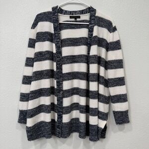 Love Ellie Navy Blue White Striped Open Front Cardigan Sweater Womens Large L